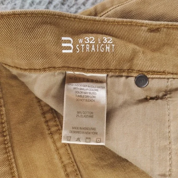 Mott & Bow Jeans Mens 32x32 Tan Khaki Straight Merc Double Stitch Denim